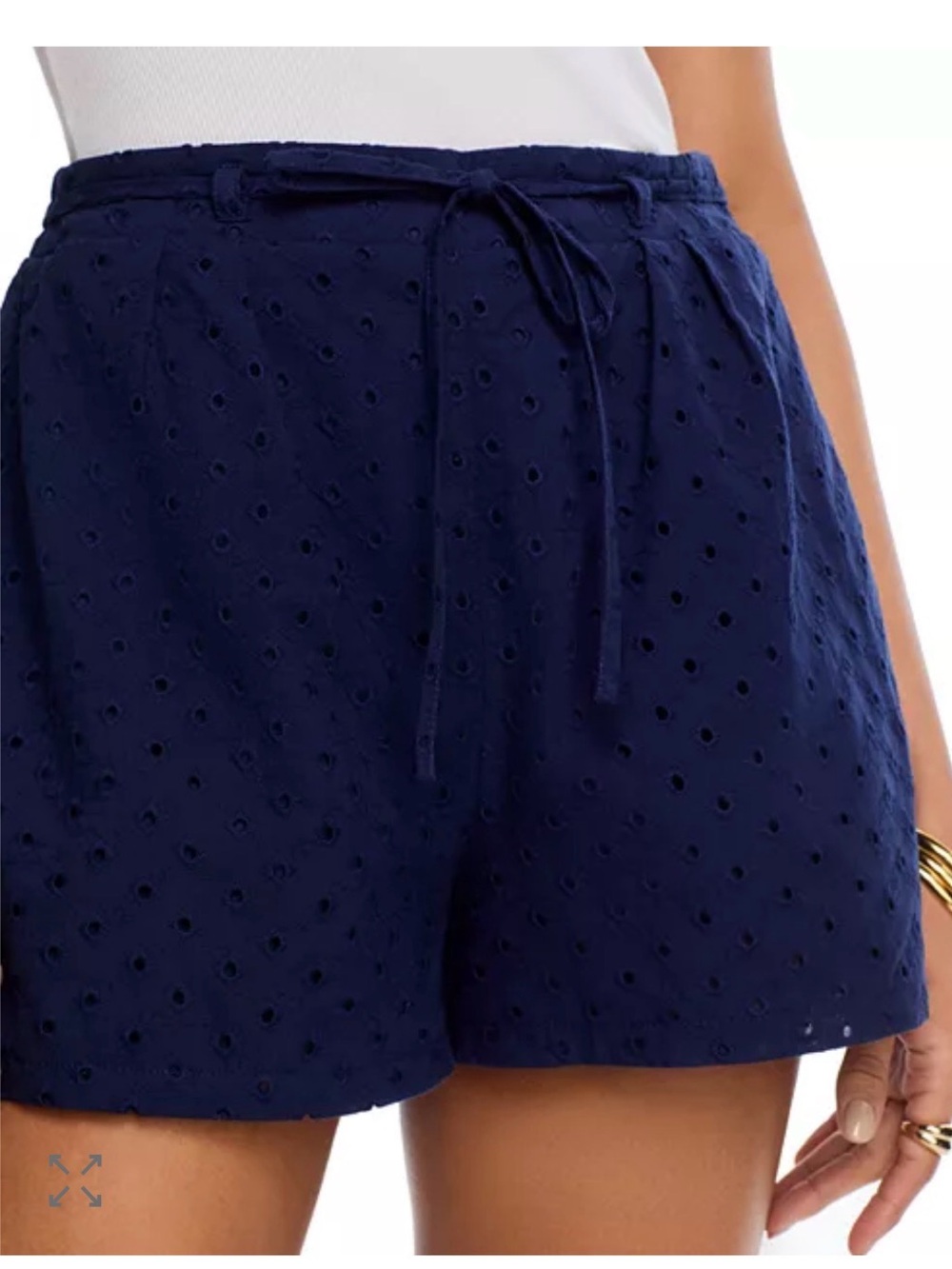 Aqua Navy Eyelet Tie-Waist High-Rise Shorts